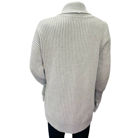 Tahari Womens Cardigan Sweater Open Front Gray White Ribbed Knit Size M - Picture 7 of 11